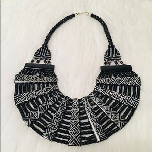 Black And White Tribal Bib Necklace